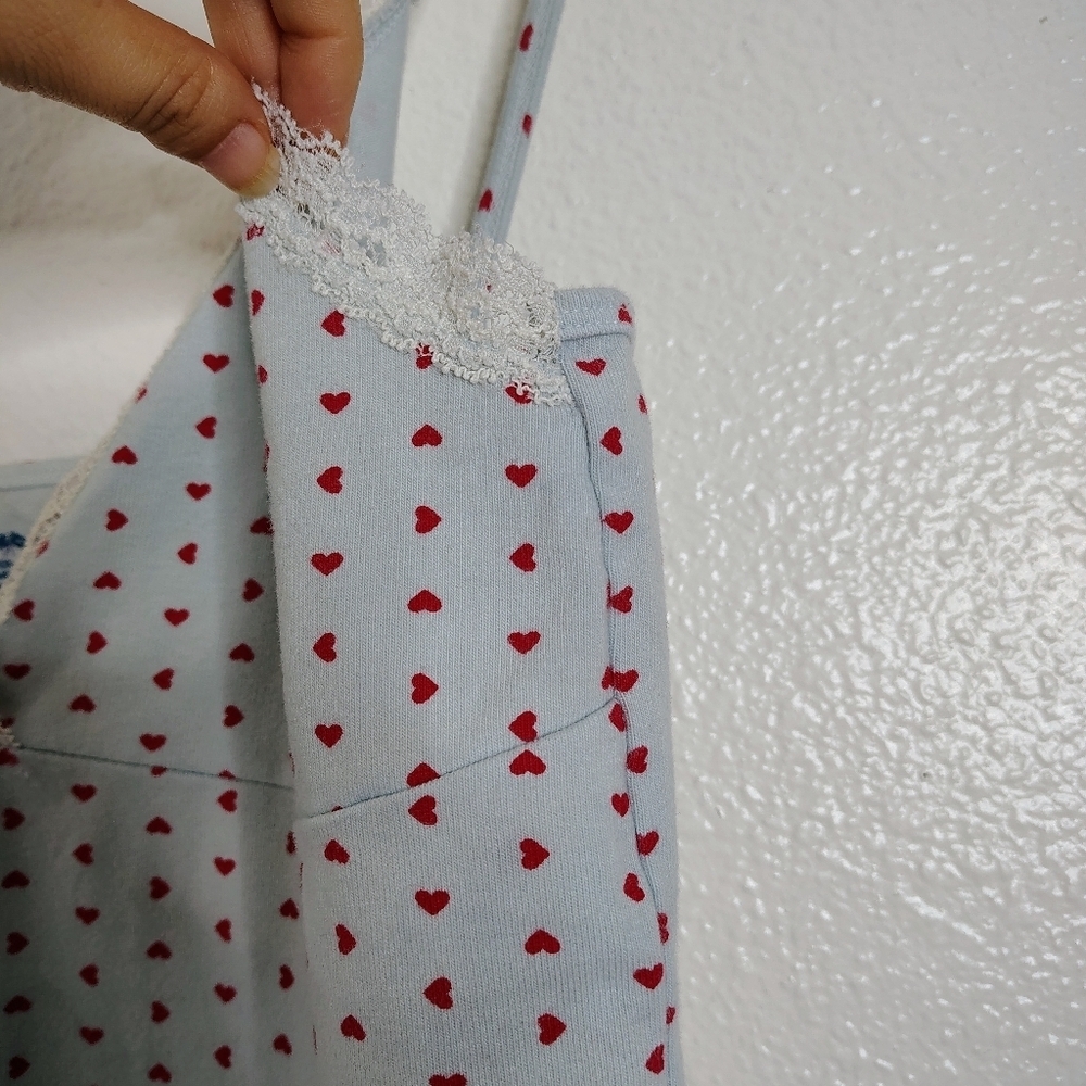 Brandy Melville Rare Blue/ Red Heart Patterned Women's Lace Top Sz S Made Italy - Picture 12 of 13